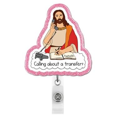 Imagem de Carretel de crachá de enfermeira engraçado, retrátil, transferido para Jesus ID crachá com clipe jacaré para RN LVN Estudante de Enfermagem Médico Trabalhador Médico Cuidados Críticos Médico UTI