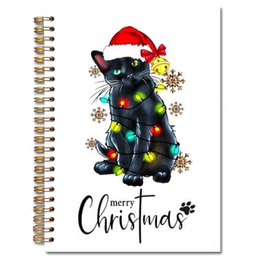 Imagem de Exqcom Caderno espiral de gato preto de Natal, presentes de gato preto, diário de feliz Natal para mulheres, caderno de capa dura de gatinho engraçado de férias de inverno, material escolar, 14 x 21