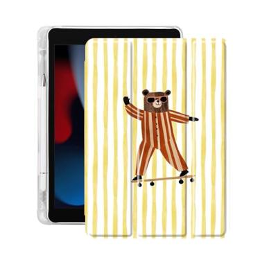 Imagem de Idocolors Linda capa de animal engraçada para iPad de 10,2 polegadas 2019/2020/2021 (7ª/8ª/9ª geração), suporte de lápis embutido com capa traseira transparente de TPU macio, despertar/hibernar