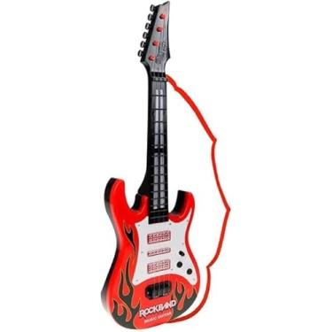 Imagem de Guitarra Infantil com Luzes e Sons, 52cm, Cores Variadas Azul Rosa Vermelho, Brinquedo Musical para Crianças, Modelo Rock (Vermelho)