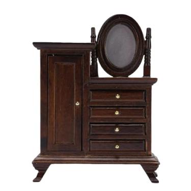 Imagem de Alomejor Madeira Em Miniatura de Bonecas, Mesa de Vaidade Vintage de Madeira Com Gavetas para Decoração de Quarto e Displays de Colecionadores