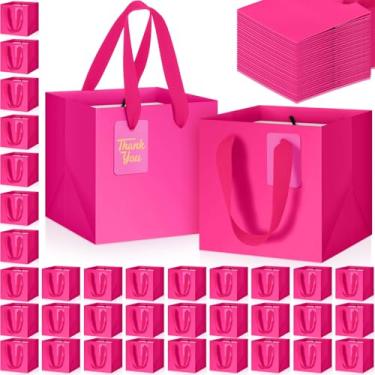 Imagem de Windyun 100 mini sacos de presente de papel com alça 15 x 15 x 15 cm quadrada pequena bolsa de lembrancinha com etiqueta de agradecimento faça você mesmo para Natal, aniversário, casamento, chá de