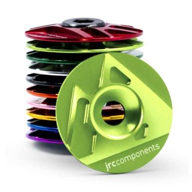 Imagem de JRC Components Ahead Stem Top Cap Design com logotipo JRC | Tampa superior de alumínio leve 6061-T6 | Compatível com Road, Gravel & Mountain 1-1/8" Road, Gravel & Mountain (Verde Ácido)