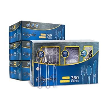 Imagem de PARTY BARGAINS Conjunto de Talheres Descartáveis, Design Safira, Cor Transparente, 1.440 Peças: 720 Garfos, 480 Colheres, 240 Facas