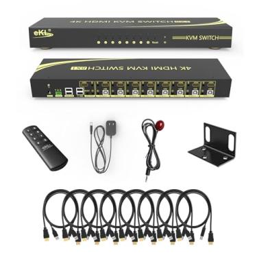 Imagem de eKL Switch Kvm, 8 Portas V2.0 Hdmi Kvm Switch Suporta Troca de Teclas de Atalho 4K @ 60Hz 4:4:4 1080P 3D, 8 Em 1 Saída 8 Pcs Compartilhando com Um Conjunto de Teclado e Mouse