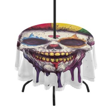 Imagem de GUIJI Toalha de mesa redonda Clown 3 com orifício para guarda-chuva e zíper para sala de jantar, festa e piquenique ao ar livre - 152 cm