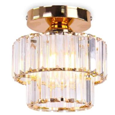 Imagem de Luminária Lustre Plafon Teto 19Cm Metal Dourado Cristais