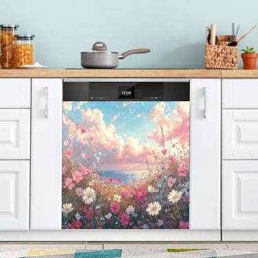 Imagem de ATTX Wildflowers by The Sea Capa magnética para lava-louças, 58,4 cm C x 66 cm A, decoração da capa da máquina de lavar louça, decalques para armários domésticos e eletrodomésticos #234