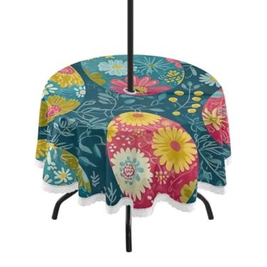 Imagem de Blueangle Toalha de mesa redonda impermeável com ovos de Páscoa de 152 cm com orifício para guarda-chuva - Tecido resistente à prova de sol para todos os climas para pátio, acampamento, piquenique(4)