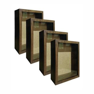 Imagem de KIAGA, Kit 4 Molduras Caixa Alta com Vidro para Quadros Quilling e Scrapbook 10x15-1,5x6,5 Cor:MARROM;Tamanho:10x15 CM