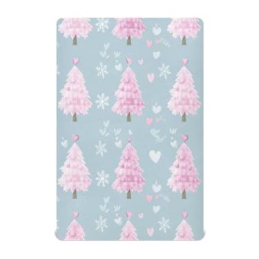 Imagem de Blueangle Jogo de lençol de berço macio e respirável para árvore de Natal rosa, serve para colchão de berço padrão (505)