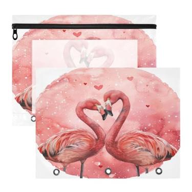 Imagem de SEHANY Pasta de lápis flamingo rosa com 3 anéis – Bolsa para documentos tamanho A4 com janela transparente para sala de aula, escritório, 2 peças