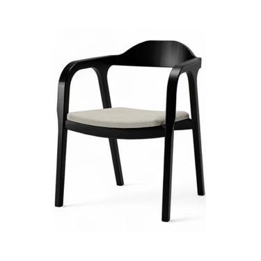 Imagem de Cadeira De Madeira Astom Assento Estofado 57 x 75 x 60 cm (L x A x P) - Cor Preto Tecido Linho 154A