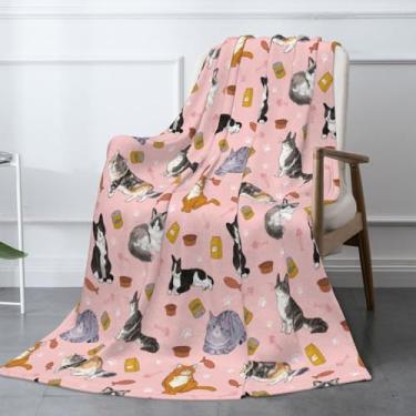 Imagem de Cobertor de lã com estampa de gato fofo - Cobertores macios e leves para meninas e meninos, cobertor de pelúcia de flanela aconchegante para sofá, cama, viagem, carro, avião, para mulheres e homens