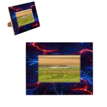Imagem de hongjinglin Porta-retrato de 10 x 15 cm de madeira, relâmpago, vermelho, azul, psicodélico, com tapete para parede e mesa, para decoração de casa e amigos da família, ideias de presente de casamento