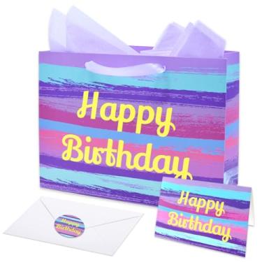 Imagem de kalokale Saco grande de presente de feliz aniversário de 42 cm com alça (42 cm roxo)