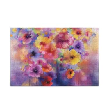 Imagem de WELLDAY Quebra-cabeça aquarela flores pintura 500 peças grande jogo de arte para adultos adolescentes