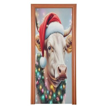 Imagem de Wassud Capa de porta de Natal para decoração de banner 81 x 199 cm grande vaca de Natal elástica para porta interna para varanda e porta da frente