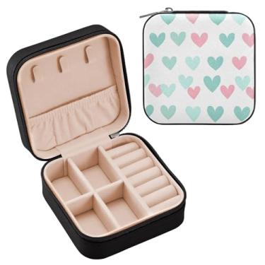 Imagem de YETTASBIN Caixa de joias Love Heart para adolescentes, meninas, mulheres, presente de aniversário, Natal, caixa de armazenamento portátil de couro PU, mini estojo de joias de viagem para colar