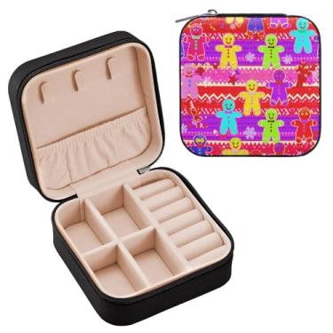 Imagem de Wassud Estojo de joias colorido para homens de gengibre para mulheres, meninas, senhoras, noiva, mini organizador de joias de couro PU, caixa quadrada de armazenamento de joias para brincos, anéis