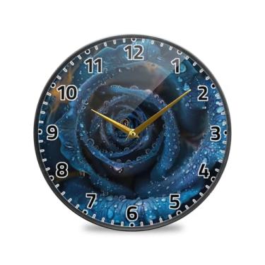 Imagem de WELLDAY Relógio de parede sem tique-taque 25,4 cm - Relógio redondo silencioso de quartzo operado por bateria rosa azul para casa/escritório/cozinha/sala de aula