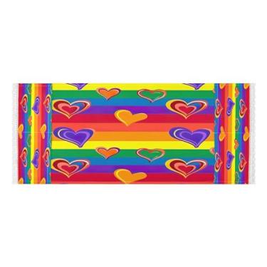 Imagem de Wassud Capas de lavadora e secadora de coração arco-íris, protetor de lavadora com sacos de armazenamento, capa de geladeira à prova de poeira com bolsos para lavanderia doméstica, cozinha, 120 x 55