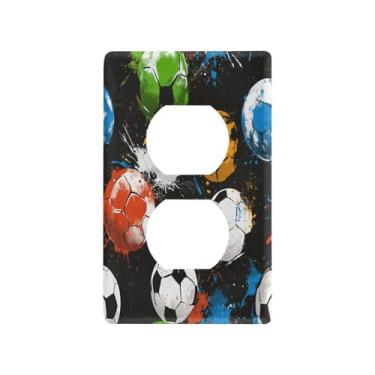 Imagem de Wassud Bola de futebol interruptor de luz placa decorativa para tomada placa de parede para tomadas elétricas duplex 4,53 x 2,76 polegadas