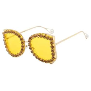Imagem de JRLLFD Óculos de sol femininos de luxo, armação grande, masculino, óculos para áreas externas, UV400 (dourado e amarelo)