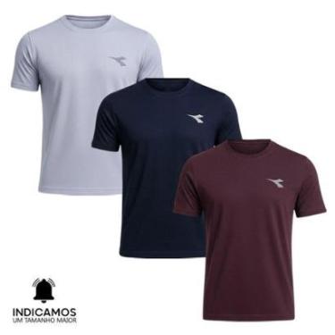 Imagem de Kit 3 Camisetas Diadora Small Logo Masculina - Cinza Claro e Marinho M-Masculino