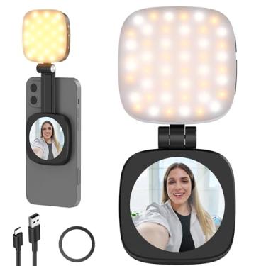 Imagem de NEEWER Básico magnético luz Selfie compatível com MagSafe iPhone, CRI95 700lx/0,3 m aro enchimento LED dobrável com suporte/espelho zoom maquilhagem vídeo fotografia videoconferência, preto NL48B