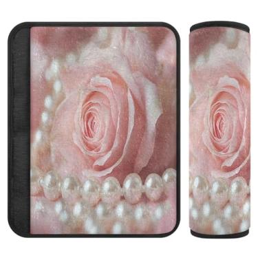 Imagem de Burbuja Capa para cinto de segurança de carro Valentine Roses Pearl Almofadas macias confortáveis para cinto de segurança de carro para alça de ombro de assento de carro, 1 par pequeno