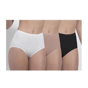 Imagem de Kit com 3 Calcinhas Alta Lucitex 2211 Cotton, Preto, Branco, Chocolate