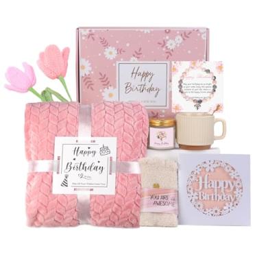 Imagem de Presentes de aniversário para mulheres, amizade, cesta exclusiva de presentes de feliz aniversário para mãe, melhor amiga, irmã, esposa, namorada, rosa, conjunto de presentes de spa relaxante para