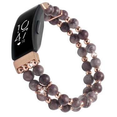 Imagem de iLVANYA Pulseira de pérolas elástica feita à mão compatível com Fitbit Inspire HR/Inspire 2 e Inspire 2 (ágata roxa natural)