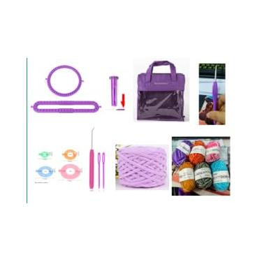 Imagem de Kit de tear de tricô com bolsa de armazenamento, 2 teares, fios, máquina de pompom e gancho de crochê, cobertor DIY completo para iniciantes, xale, cachecol de Natal, presentes de aniversário para