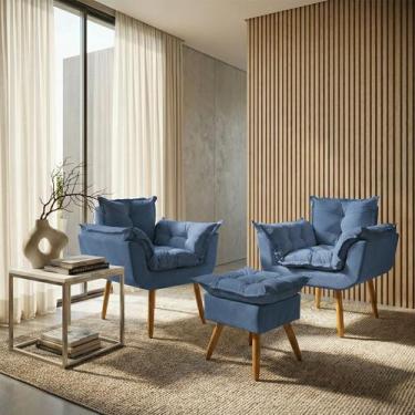 Imagem de Kit 2 Poltronas Decorativa Com Puff de Brinde Para Sala Recepção Manic