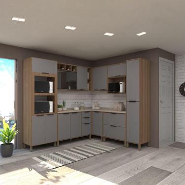 Imagem de Cozinha Completa C 8Peças Vidro Reflecta Tampos E Paneleiro Aspen Luciane Móveis Vanilla-cinza Puro