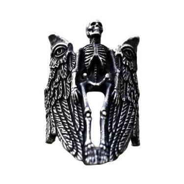 Imagem de Anel Masculino Vintage com Caveira e Asa de Anjo - Aço Inoxidável 316L