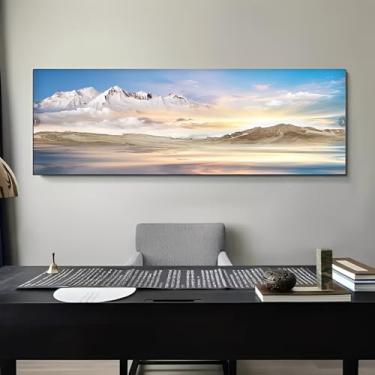 Imagem de Arte de parede em tela rústica vintage Snowy Mountains Reflected Sunrise - Pôster sem moldura de 30 x 91 cm - Ideia de presente para decoração de casa e escritório para sala de estar, quarto, cozinha
