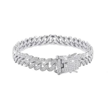 Imagem de IUHOGE Pulseira cubana corrente cubana Miami cubana pulseira de ouro 18 k prata strass corrente gelada hip hop joias, 9inch, Metal, Sem Pedra Preciosa