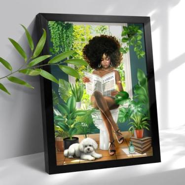 Imagem de Decoração de banheiro afro-americana emoldurada arte de parede verde botânico preto imagens de parede decoração de parede moda moderna mulher negra arte para banheiro quarto 30,5 x 40,6 cm
