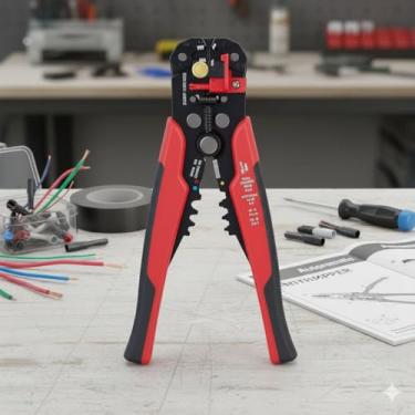 Imagem de 1 peça de descascador de fios automático resistente com núcleo de tira rápida e aderência antiderrapante, ferramenta profissional de eletricista para casa, automóvel, elétrico, vermelho