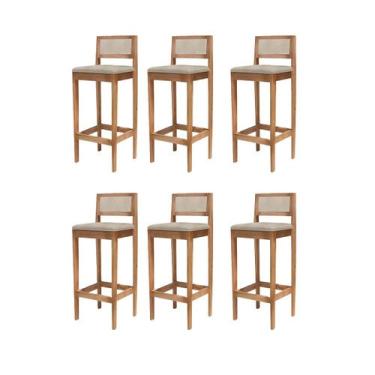 Imagem de Kit 6 Banquetas Assento Encosto Estofado em Linho Hellen cor:mel com p