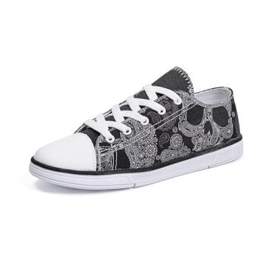 Imagem de FIRST DANCE Tênis feminino masculino com estampa de caveira, estampado, moderno, para adolescentes, meninos, meninas, estudantes, sapatos de lona para mulheres, Estilo 1, 37 BR