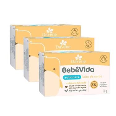 Imagem de 3Un Sabonete Vegetal em Barra Bebê Vida Leite de Arroz 90g - Davene