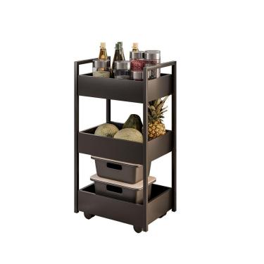 Imagem de Carrinho Gourmet Auxiliar Para Cozinha 3 Prateleiras Zane Preto M12 - D'rossi Cor Preto