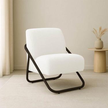 Imagem de Poltrona Sala Decorativa Industrial Preto Martina Bouclê Off White K01 - D'rossi