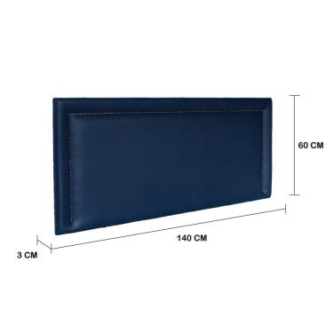 Imagem de Cabeceira Casal Reta Luxo 140x60 Courino Azul - Tachas Fumê