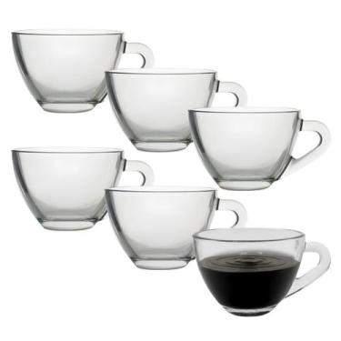 Imagem de Kit 6 Xicara Caneca Copo De Vidro Transparente Café Chá Cappuccino Alç