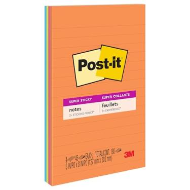 Imagem de Post-it Notas super adesivas, 12,7 x 20,3 cm, 2 blocos, 2x The Sticking Power, coleção Rio de Janerio, cores brilhantes (laranja, rosa, azul, verde), reciclável (5845-SSUC)